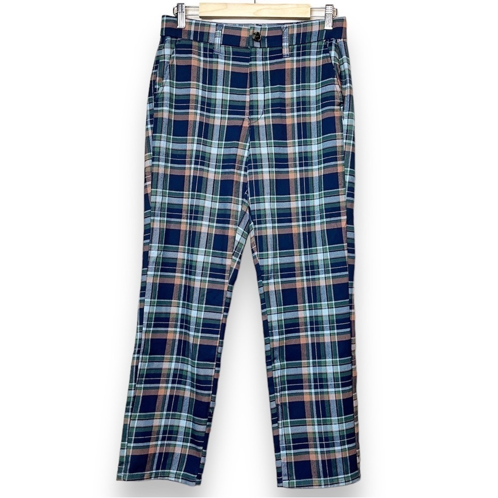 American Eagle Super High Rise Skinny Trousers 4 plaid pants blue coral academia